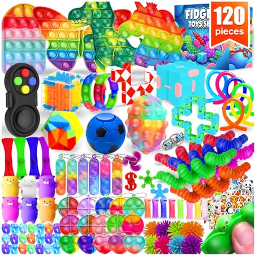 Fidget Toys, 120 Pack Party Favors for Kids 8-12 4-8, Sensory Toy for Autism Autistic Anxiety Children Boys Girls, Classroom Treasure Box Prizes Pinata Stocking Stuffers Gifts Carnival ADHD