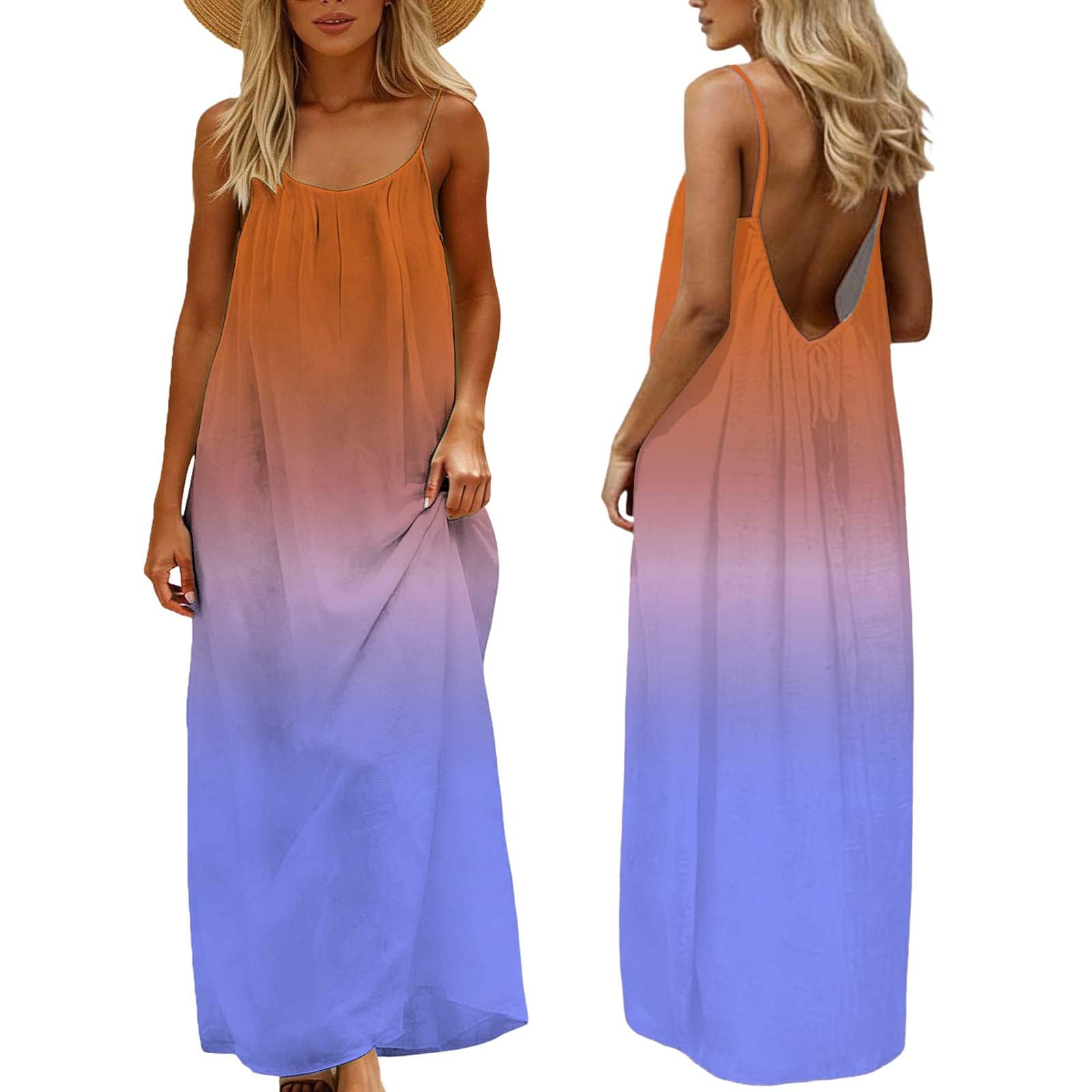 Backless Cami Dresses for Women UK Linen Beach Coverups Maxi Dress Summer Holiday Coord Outfit Tartan Print Sarongs Plus Size Beachwear Clothes Spaghetti Straps Vest Purple 3 L