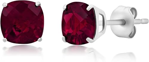 14k Gold 6MM Cushion Cut Stud Gemstone Earrings Hypoallergenic Solitaire Gemstone Studs with 14K Gold Backs Lightweight Birthstone Earrings with