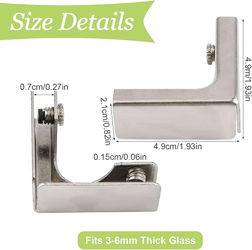 Miniatura 7 de Conector de vidrio, 4 abrazaderas de vidrio de acero laminado en frío, conectores de vidrio de 2 vías, soporte de clip sin borde para fijación o