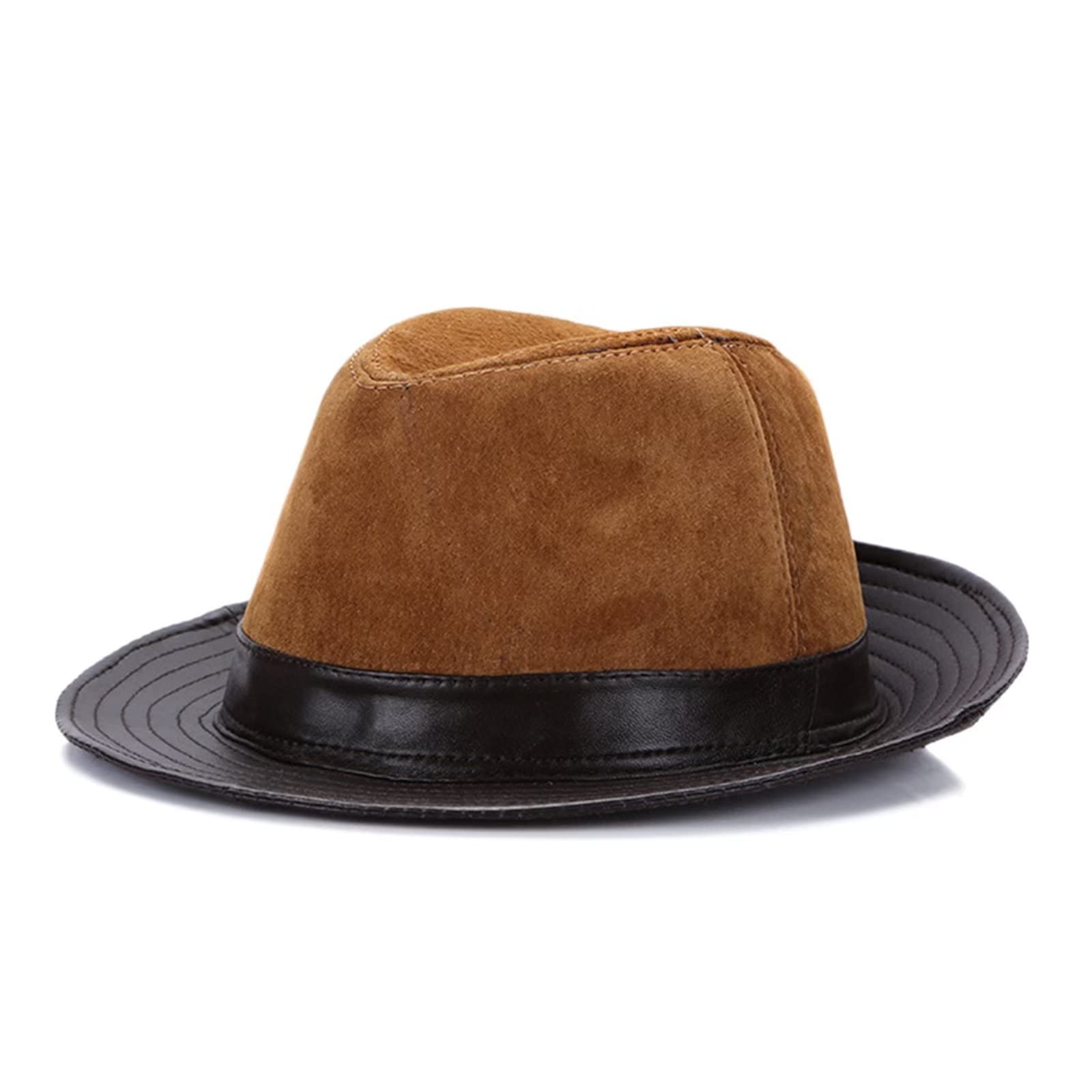 DongBao Cappello Fedora per Uomo Cappello Panama Trilby Cappello a Tesa Corta Cappello da Sole in Pelle Primavera Autunno Inverno
