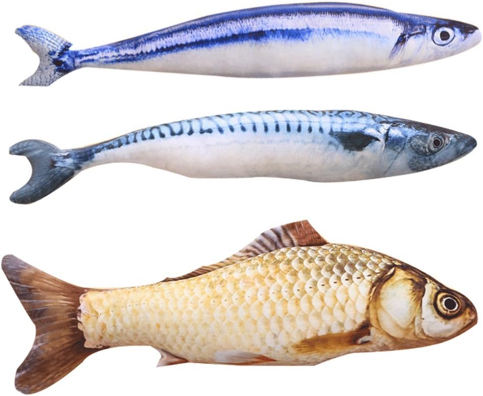 KTCLCATFCatnip Toys Set Simulation Fish Shape Doll Interactive Pets Pillow Chew Bite Supplies for Cat/Kitty/Kitten Fish Flop Cat Toy Catnip Crinkle Toys 3PCS (QDY-3PCS)