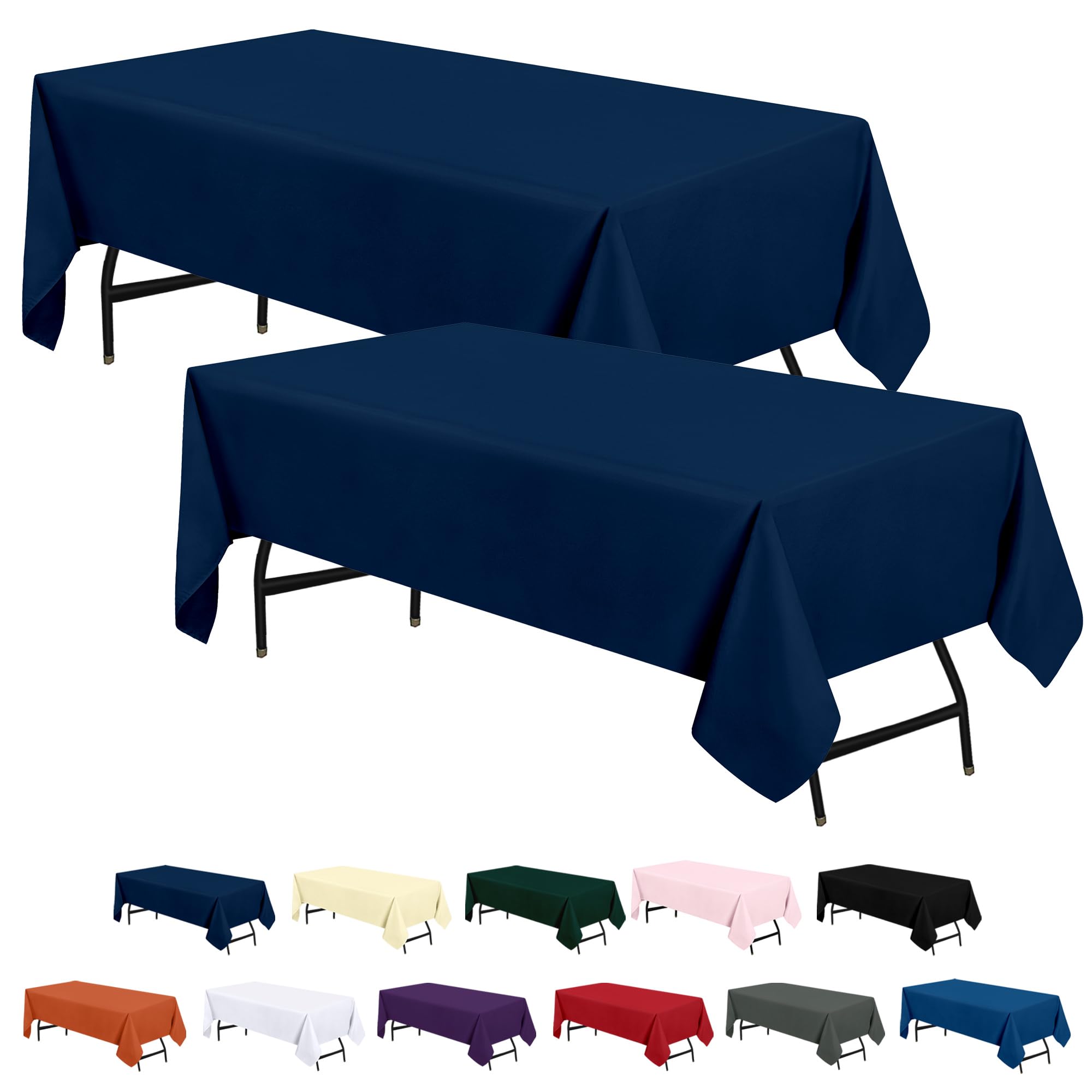 Utopia Kitchen 2 Pack Rectangle Table Cloth [60x120 Inches, Navy Blue] Stain and Wrinkle Resistant Tablecloth Washable Polyester Cover for Dining, Buffet Parties, Picnic and Weddings