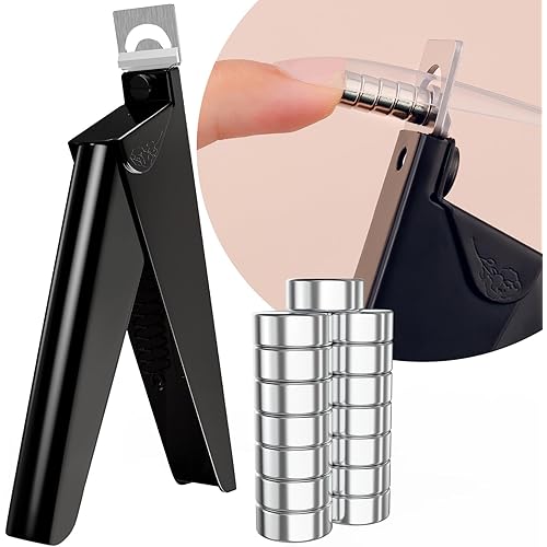 Black Metal Premium Nail Clippers with Magnet Sizers for Acrylic Nails, Professional Stainless Steel Fake False Nail Tip Clipper Cutter Trimmer, Manicure Tool for Salon Home Nail Art
