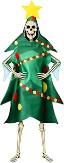 12 ft Skeleton Costumes Accessories Set Felt Christmas Tree Outfit with Metallic Garlands for Giant Sized Garden Lawn Outdoor Decor, Xmas Outfit Holiday Clothing Gift
