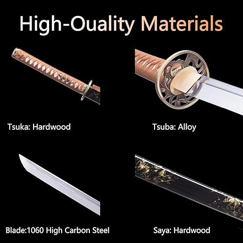 Miniatura 3 de Katana Sword, Handmade Samurai Sword 9260 Spring Steel - Plum Blossom Design, Full Tang & Clay Tempered - Ideal for Training, Practice, Collection &