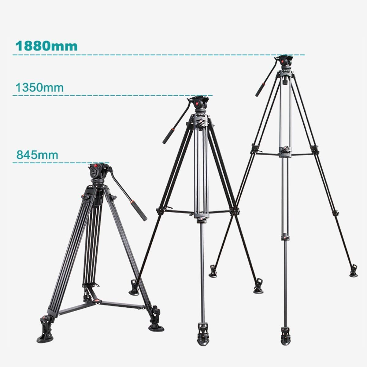 VILTROX VX-18M tripod shown at three different heights: 845mm, 1350mm, and 1880mm.