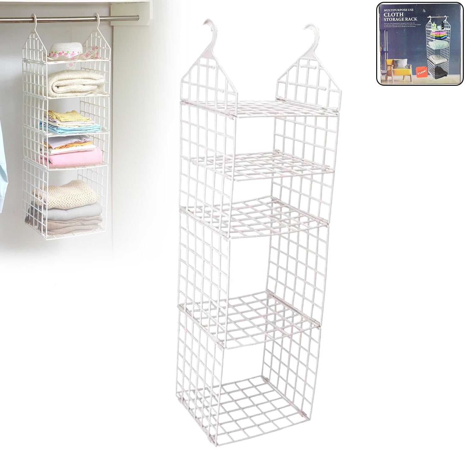 Multipurpose 5 Layer Folding Clothes Storage Racks||Closet for Students Wardrobe Shelves Socks, Scarf, T-Shirt, ETC||Hanging Organizer Storage Holders & Racks-image-11