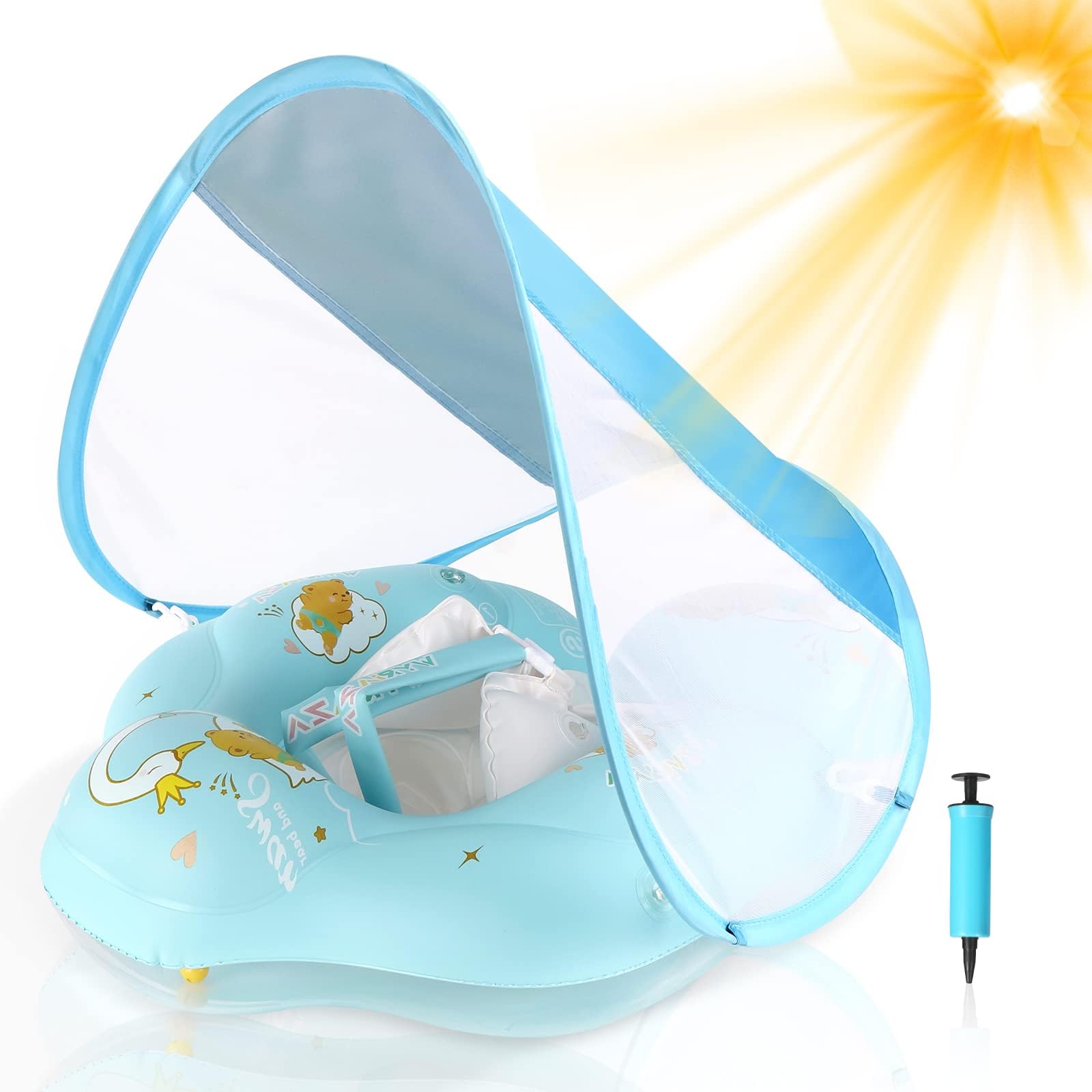 WYRIAZA Baby Float with Canopy UPF50+ Sun Protection for Infant Newborn Toddler Inflatable Swimming Spring Swim Water Float 0-36 Months with Balance Ball Safety Seat