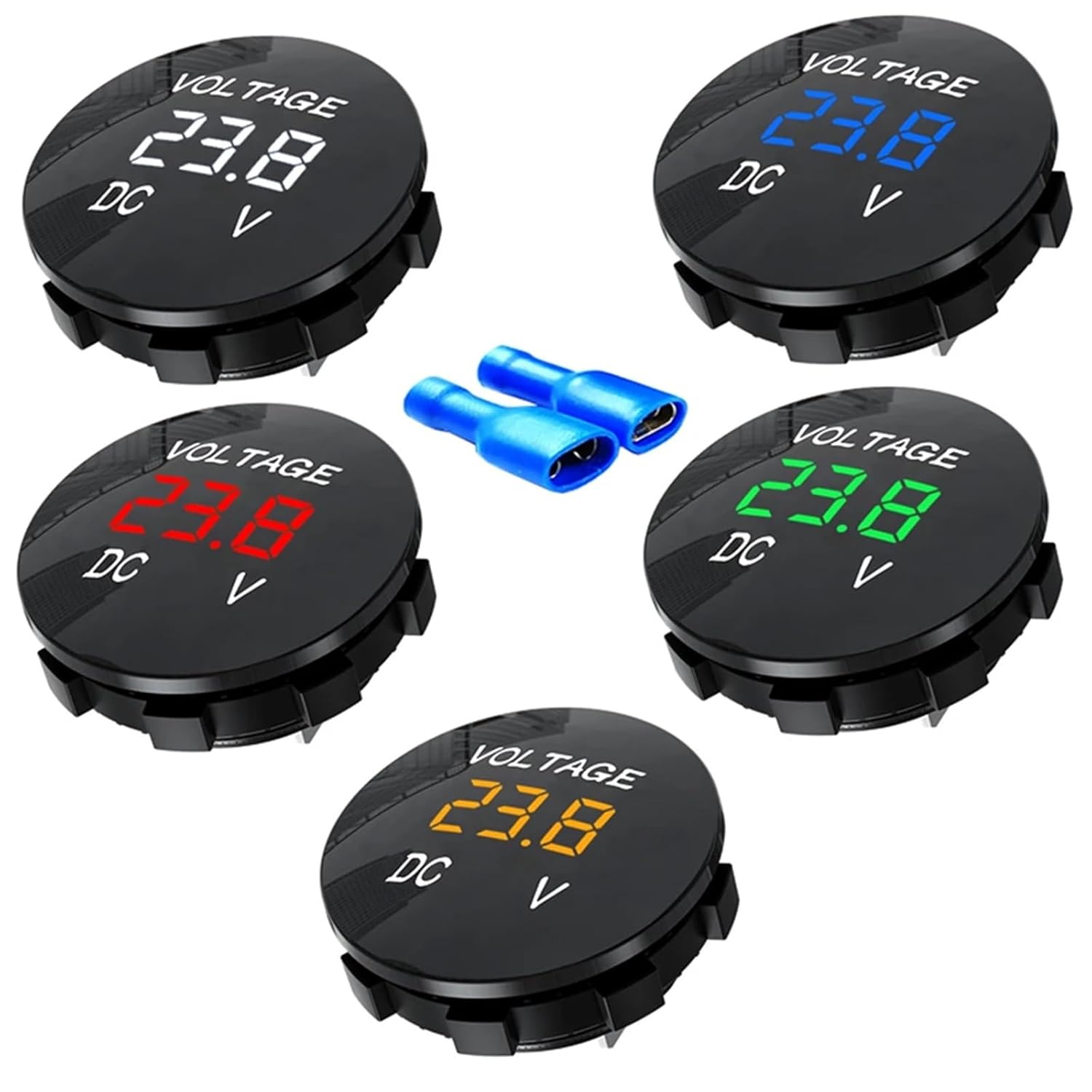 Mini Round Motorboat Motorcycle DC5V-48V Panel Digital Voltmeter Tester Monitor Display Voltmeter 1Pcs(Green-Concave)