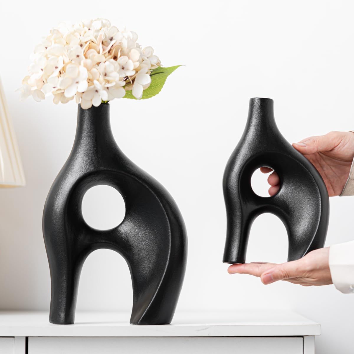 Ceramic Black Vases Set of 2,Modern Vases for Home Decor