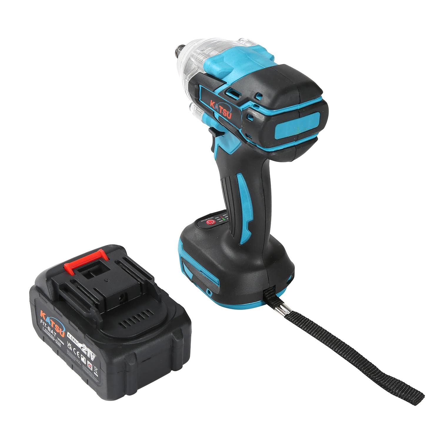 KATSU FIT-BAT 21V Clé à Chocs sans Fil Brushless avec 4.0Ah Batterie, 1/2" 400Nm Clé à Chocs Électrique Cordless, avec 2 Adaptateurs, 0-3500IPM 102488