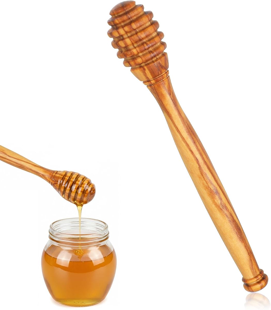 Traditional Olive Wood Honey Dippers, 6.3" Wooden Honey Mixing Stirrer, Dipper Sticks for Jar, Sticks for Tea, Kitchen and Wedding Favors