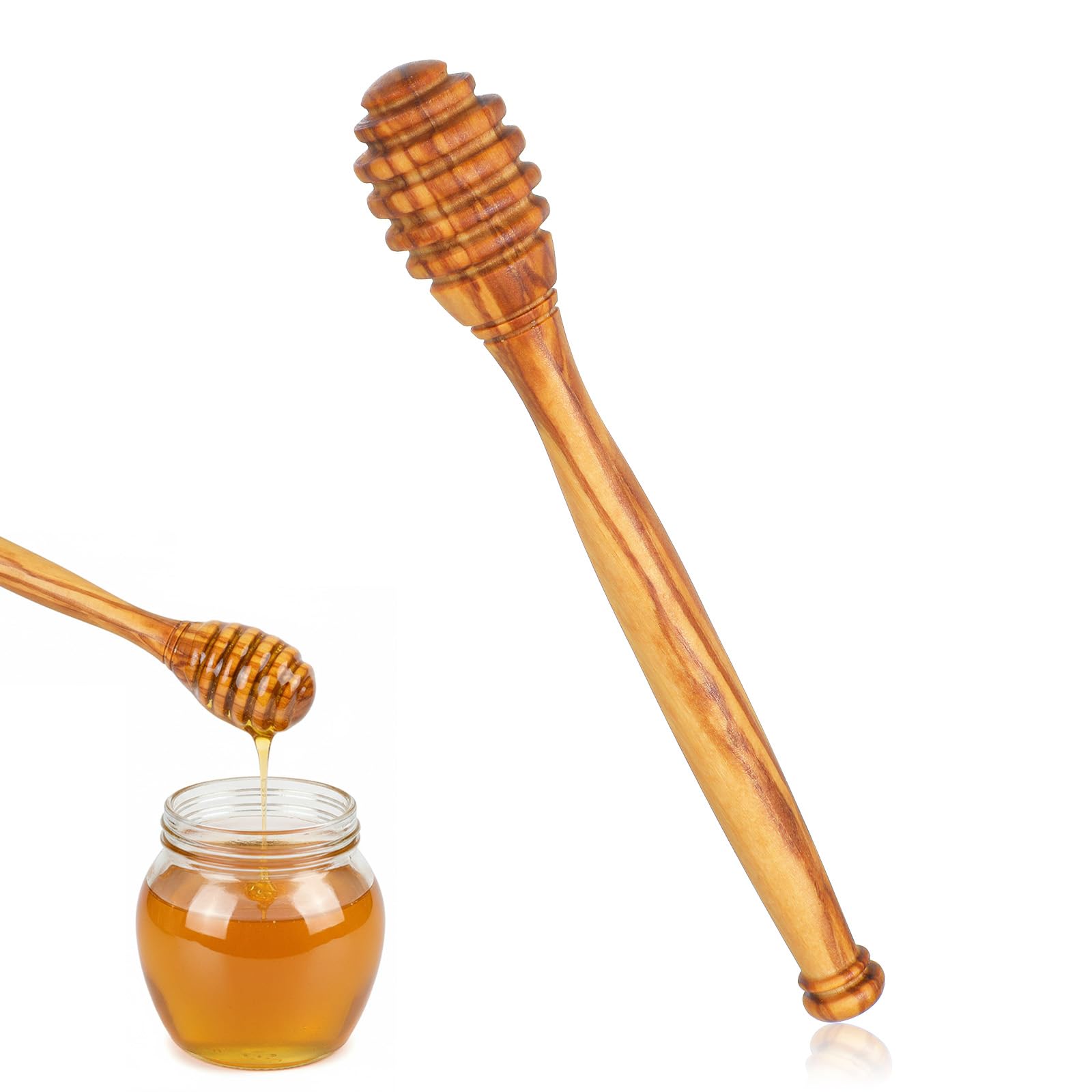 Traditional Olive Wood Honey Dippers, 6.3" Wooden Honey Mixing Stirrer, Dipper Sticks for Jar, Sticks for Tea, Kitchen and Wedding Favors