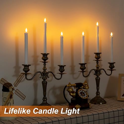 Miniatura 5 de Homemory 3 velas cónicas sin llama con temporizador remoto, velas blancas parpadeantes de 9.6 pulgadas, funciona con pilas, velas LED de plástico