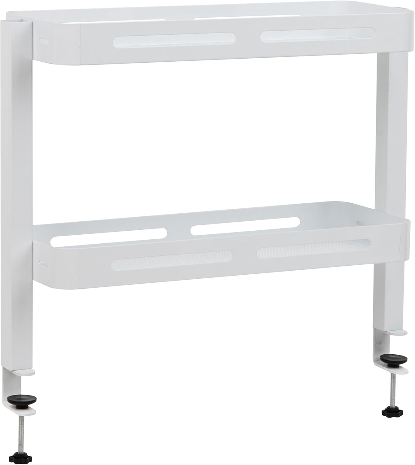 Mind Reader 2-Tier Desk Organizer with Clamp, Accessory Shelf for Office or Gaming, Office, Metal, White