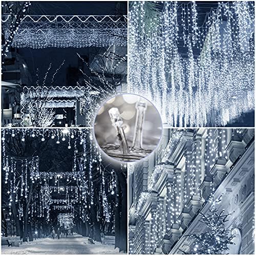 White Icicle Lights Outdoor, 10m/33ft 400 LEDs Fairy Lights Plug in, Cool White Wedding Lights Waterproof, Antifreeze String Lights Holiday Valentines Day Lighting Decorations for Window Garden Party