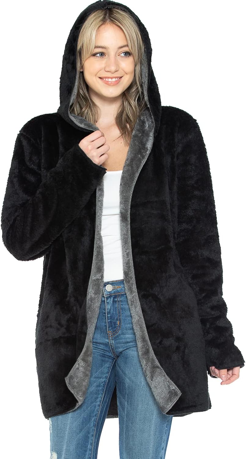 Wearable Blanket Hoodie in Thick Fleece Jacket with Pocket - Black - Large Size - for Women and Men, Warm and Cozy