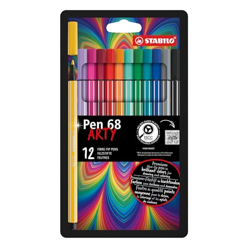 STABILO Pen 68 ARTY lot de 12 feutres de qualité supérieure avec pochette de suspension