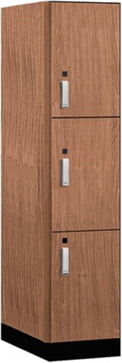 Salsbury 18" Wide Premier Wood Locker-Triple Tier-1 Wide-6 Feet High-24 Deep-Red Oak-Silver Electronic Locks