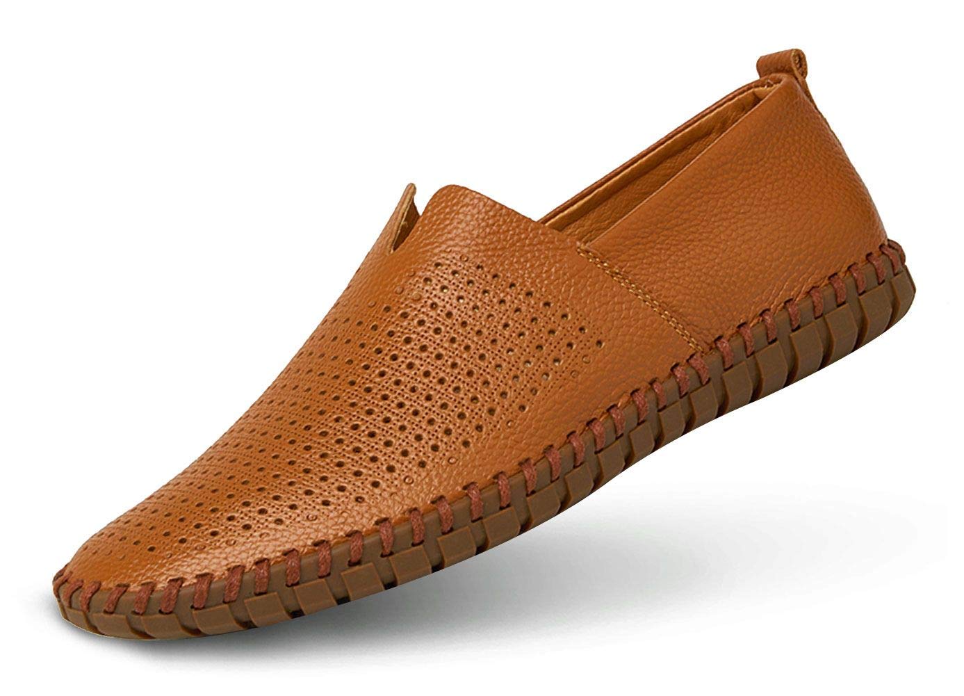 Men's Genuine Leather Loafer Shoes Slip On Soft Walking Shoes Perforated Driving Shoes