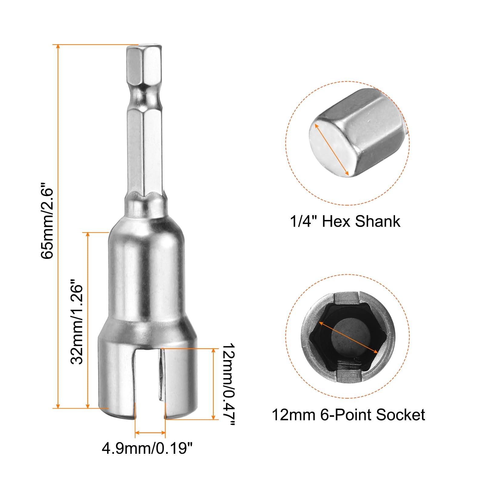 QUARKZMAN H12 klucz motylkowy 12 mm metryczny 6-punktowy gniazdo 1/4" sześciokątny trzonek moc głębokie gniazdo klucz wiertło bit stal CR-V klucz udarowy narzędzie do nakrętek śruba oczu