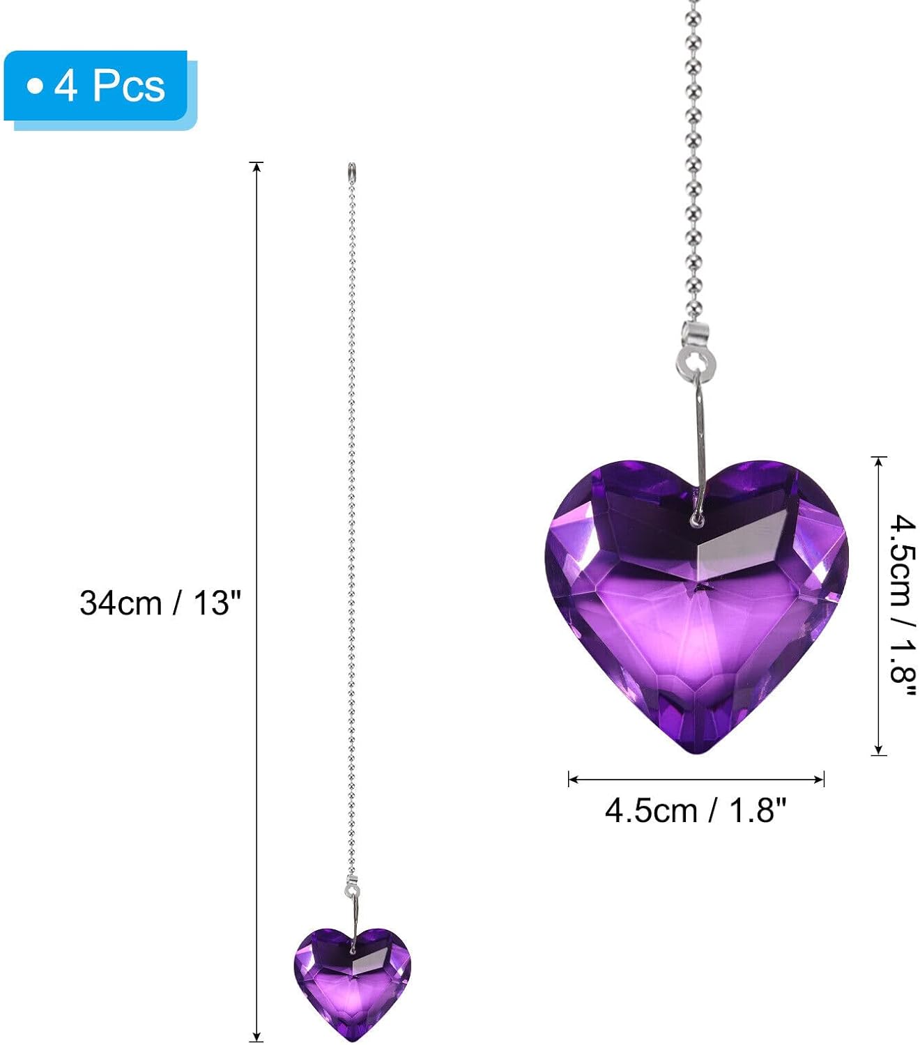Home and Garden Parts 4 Pcs 13 Inch Crystal Ceiling Fan Pull Chains Purple (Heart Shape) #CN/251024/06493