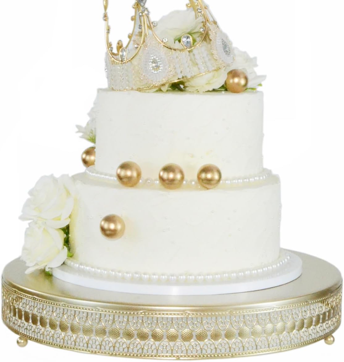 Efavormart Gold Metal Fleur De Lis Round Pedestal Cake