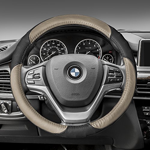 Fh Group Fh2001Beigeblack Universal Fit Perforated Genuine Leather Beige Black Steering Wheel Cover Fits Most Cars, Suvs, And Trucks #TOP16