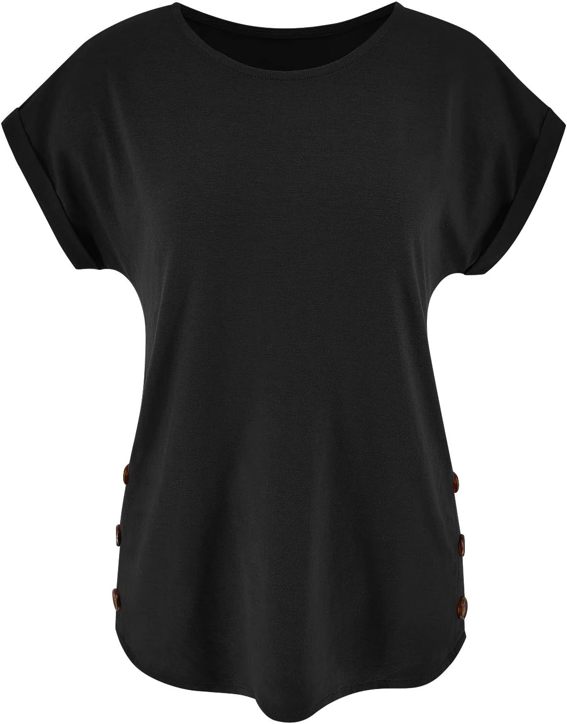 Limerose Women's Short Sleeve Tops Crew Neck Side Button Shirts Casual Loose Fit T-Shirt - Image 4