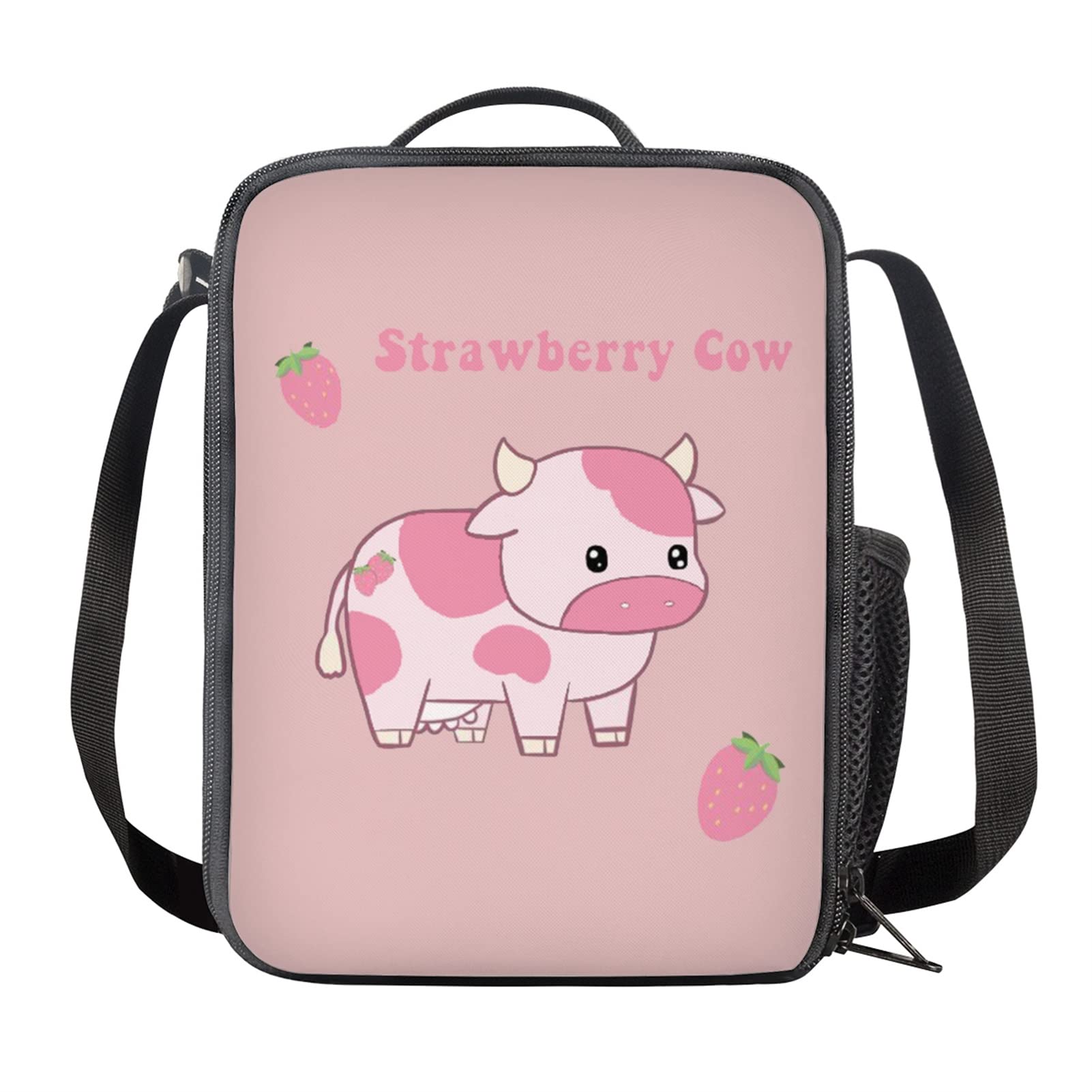 HELLHERO Kawaii Strawberry Cow Lunch Bag Reusable Lunchbags Insulated Lunch Boxes Cooler Bags Picnic Organizer Snacks Containers for Teenage Girls Women School Workout โ image 1