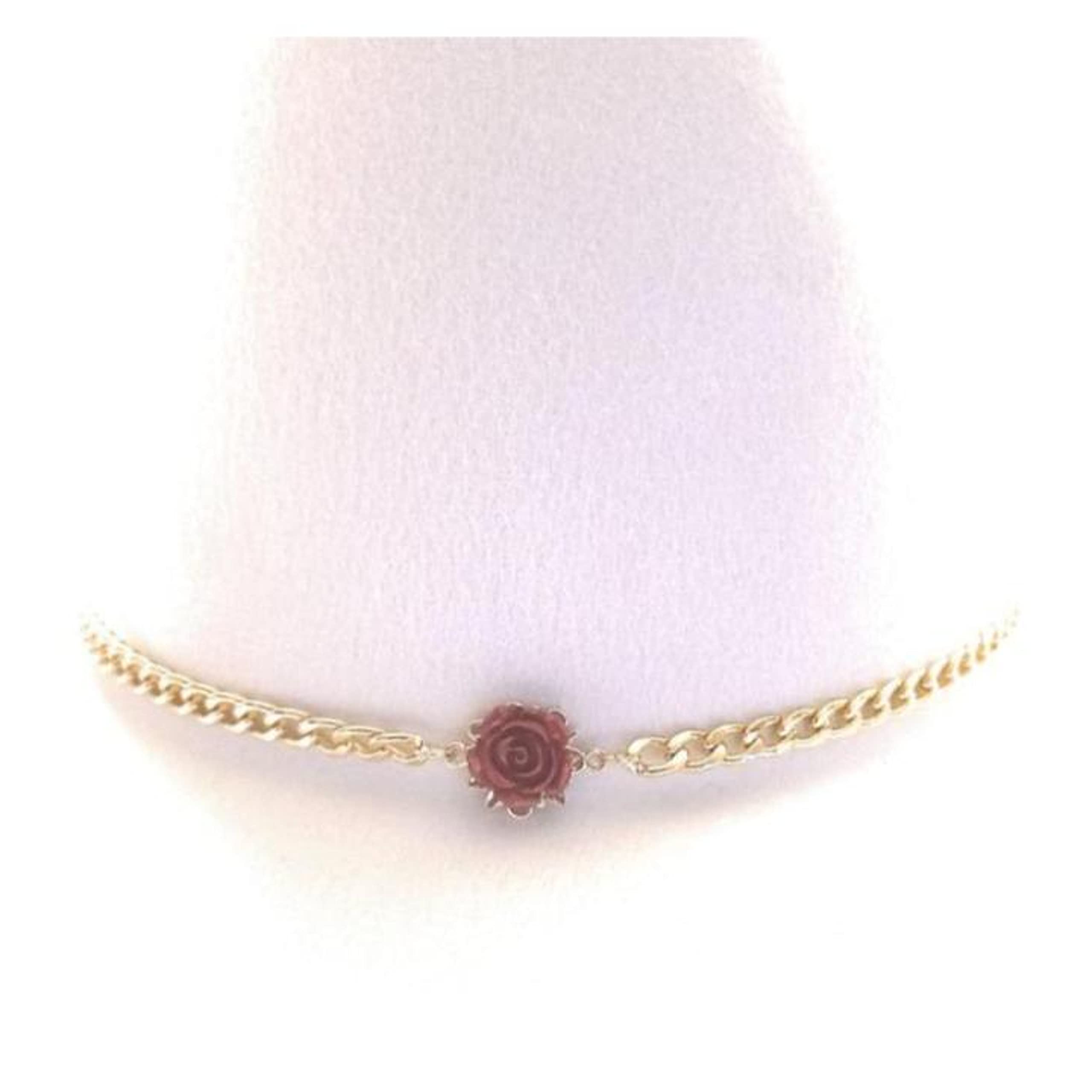Chain Hat Band Red Rose Concho Charm Jewelry Accessory 18k Gold Plated Stainless Steel Chain Micro Suede Cord Adjustable One Size Gift Boxed For Brim Hats