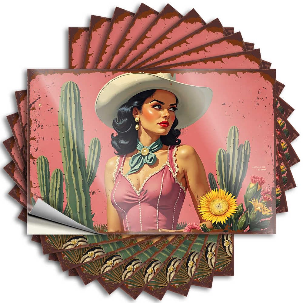 Lettering Sticker - Neutral Laptop Western Beauty with Cacti and Sunflowers for Football Custom(8X12CM)