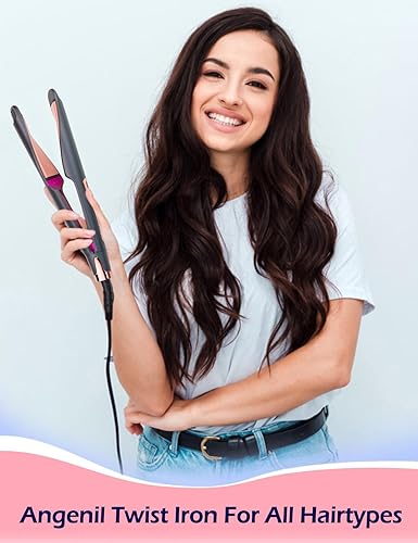 Miniatura 3 de ANGENIL Plancha plana de cerámica Pro Twist de 1 pulgada, alisador y rizador de pelo de doble voltaje 2 en 1, plancha plana redonda