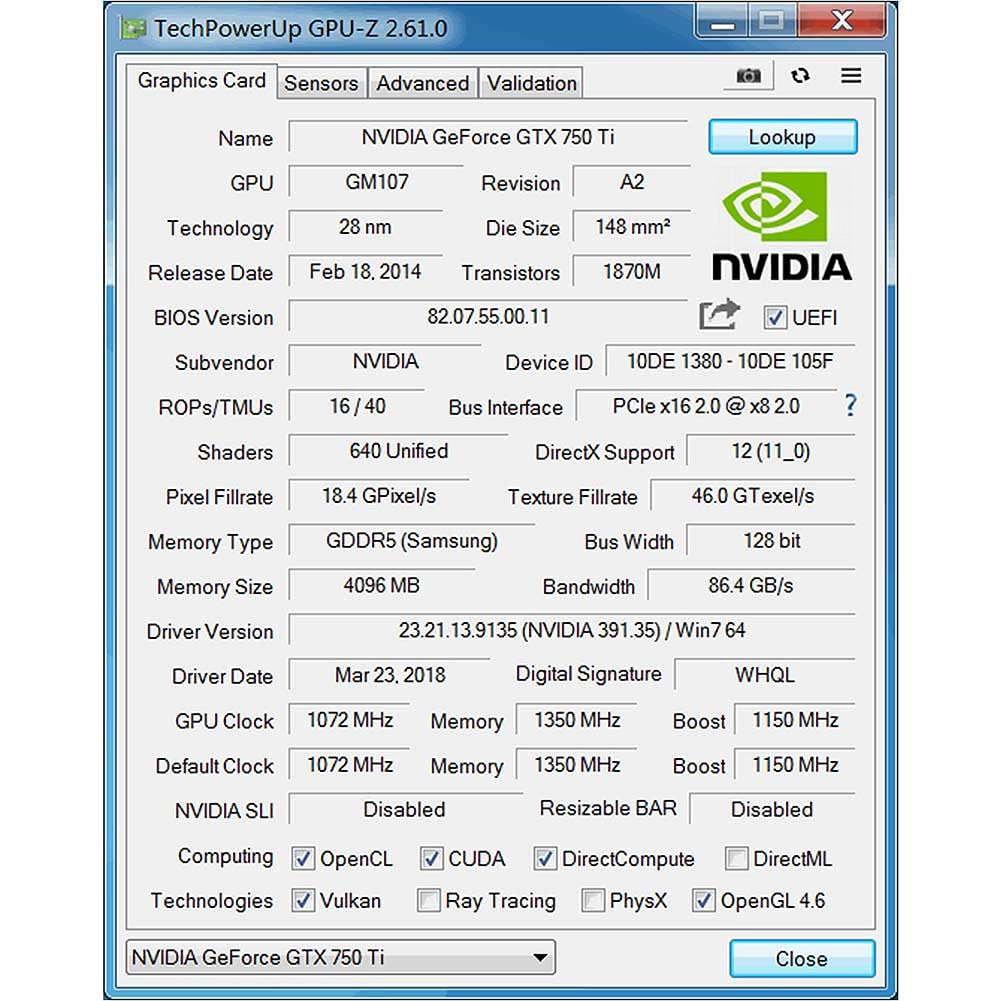 QTHREE GTX 750 Ti 4GB 128-bit Scheda Grafica, HDMI, VGA, DVI, Schede grafiche basso profilo PC, GPU per computer, Low Power, PCI Express x16, DirectX 12
