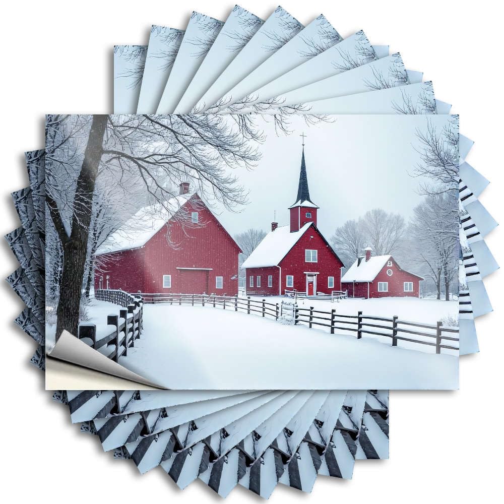 Fzfn Girls Colour Teenage Drinking Quote - A Snowy Scene With Red Barns. Hard Waterproof Vinyl Sticker(12X18cm)