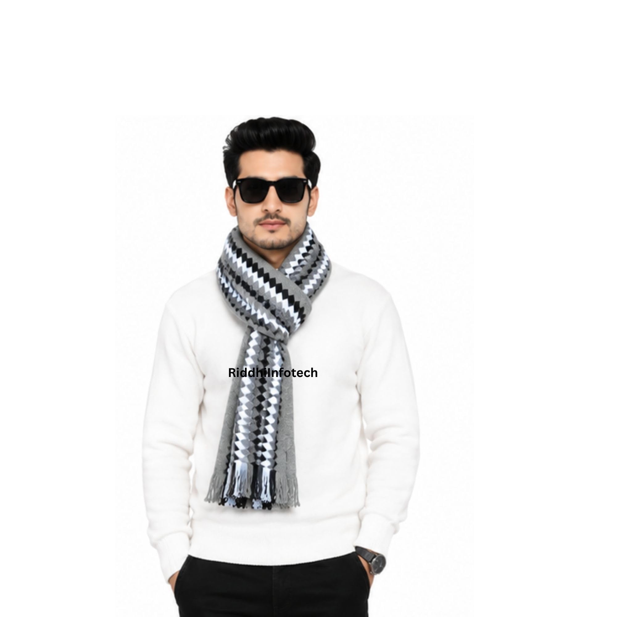 RiddhiInfotech Men's Woolen Muffler | Soft Knitted Winter Scarf/Stole with Stylish Geometric Pattern | Warm Neck Wrap for Men & Boys | Winter Accessory for Cold Weather (Black/Brown/Red/Grey)-image-9