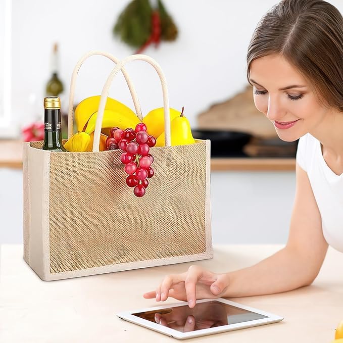 MSYU Lot de 8 sacs cadeaux en toile de jute naturelle, sacs d'épicerie, sacs cadeaux réutilisables en toile avec poignées douces, sacs de loisirs créatifs pour demoiselle d'honneur, mariage, voyage à