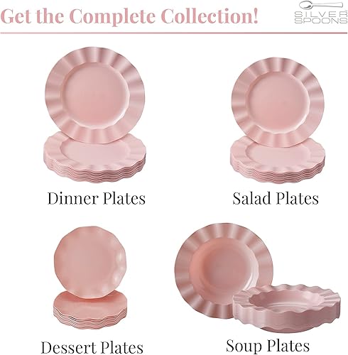 Miniatura 3 de Elegantes platos de plástico para fiestas con borde festoneado (10 unidades), platos de sopa desechables de alta resistencia para recepción de boda,