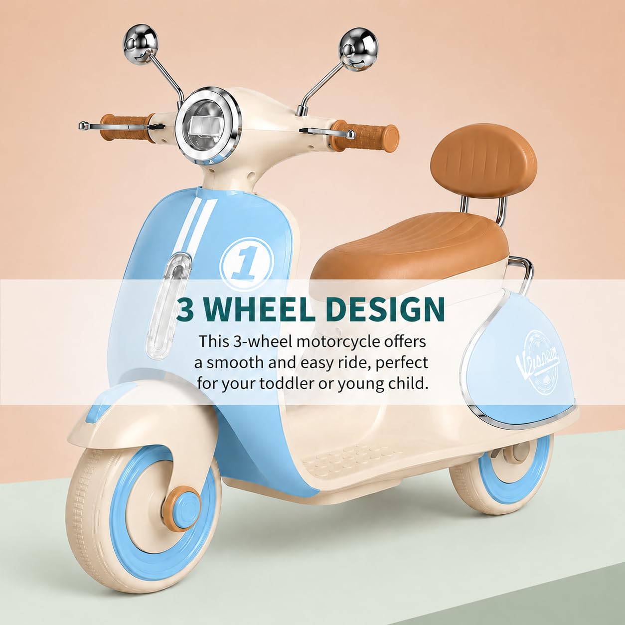 kidsROAR Electric Bike for Kids, Battery Operated Vintage Scooter for Girls and Boys with Music Wide Seat, Safe Bike for Kid, Ages 2-6 Years, Stylish & Fun Design SR-6188 (Blue) 2