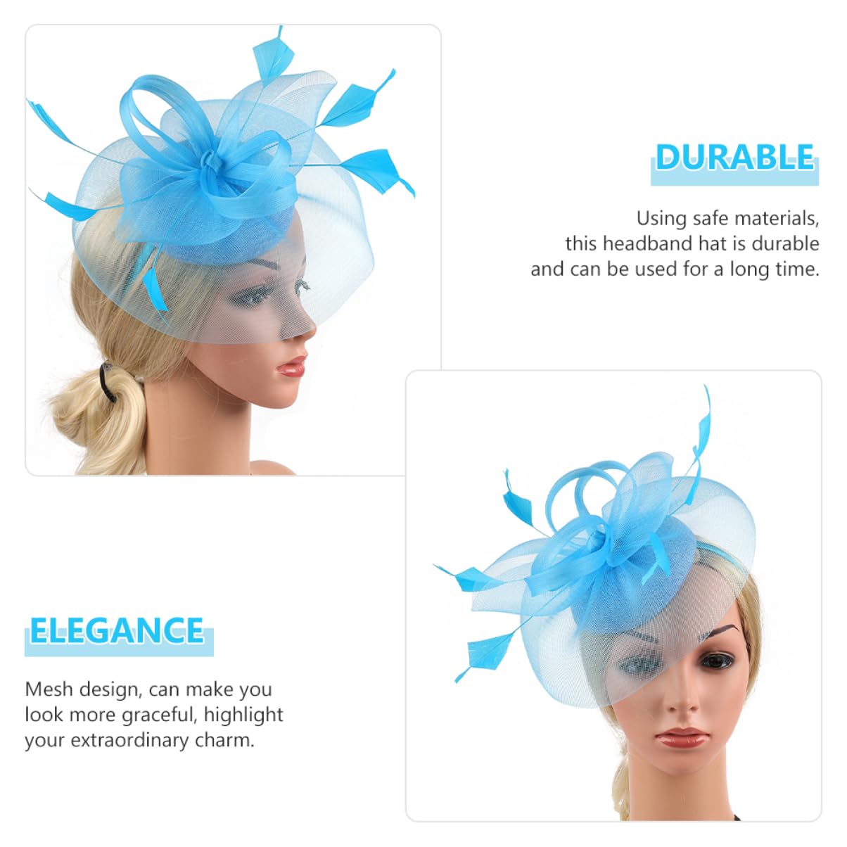 minkissy 4pezzi Fascinator Rete Fiore e Piume Copricapo Elegante per Matrimoni e Tea Party Accessorio Femminile per Cerimonie e Feste Lago