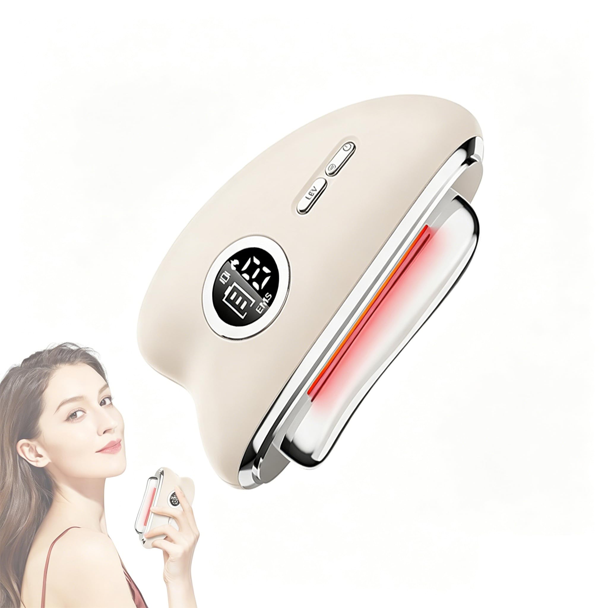 EMS Gua Sha Eléctrico - Masajeador facial eléctrico con vibración y calor, herramienta de moldeo facial con rojo, azul, verde y colorido, masajeador facial para cara, antiarrugas y antiedad