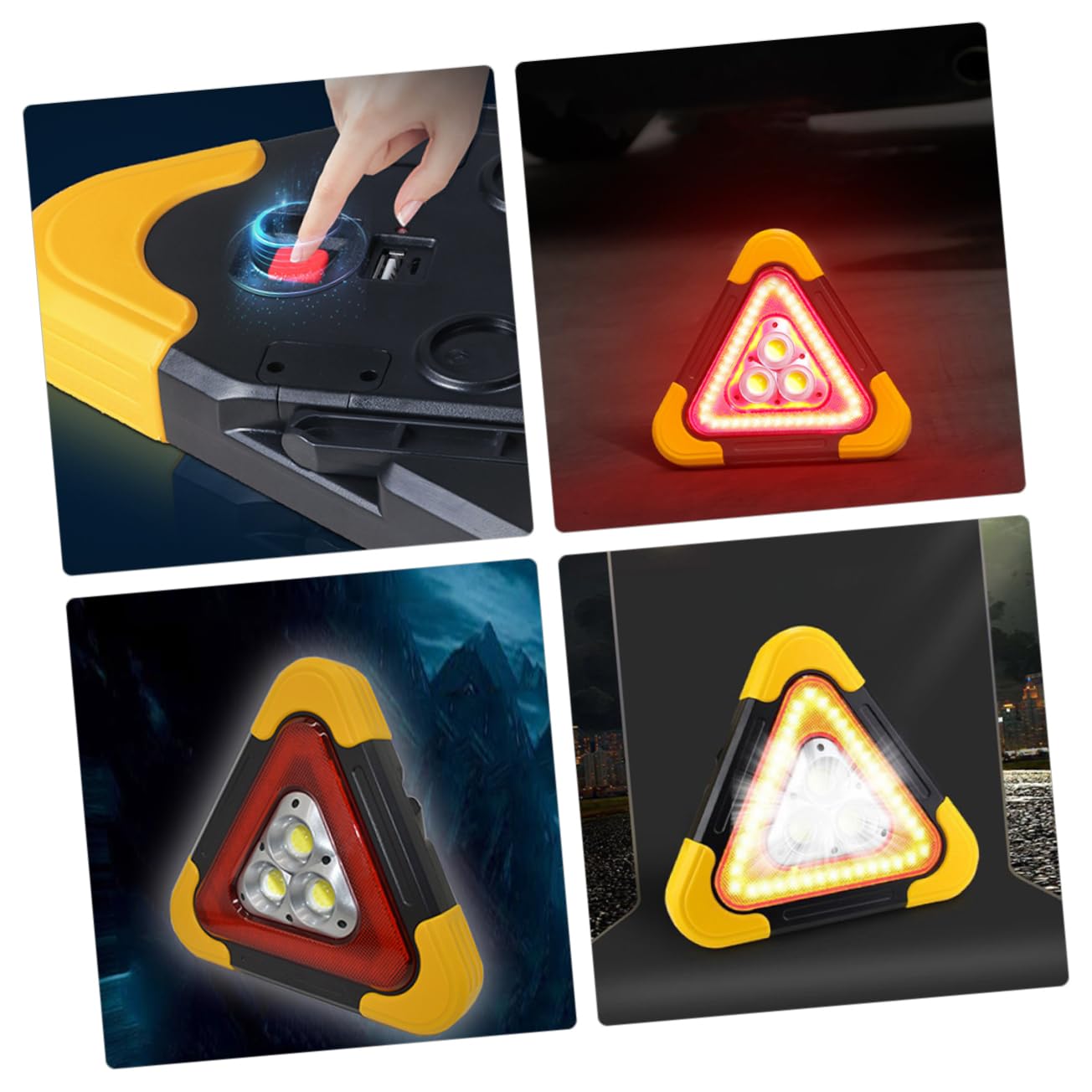 Amosfun Luz Triangular de Emergencia LED Grande 1 Unidad Soporte Ajustable 180° para Coche Uso Nocturno Intermitente Seguridad Vial Vehículos