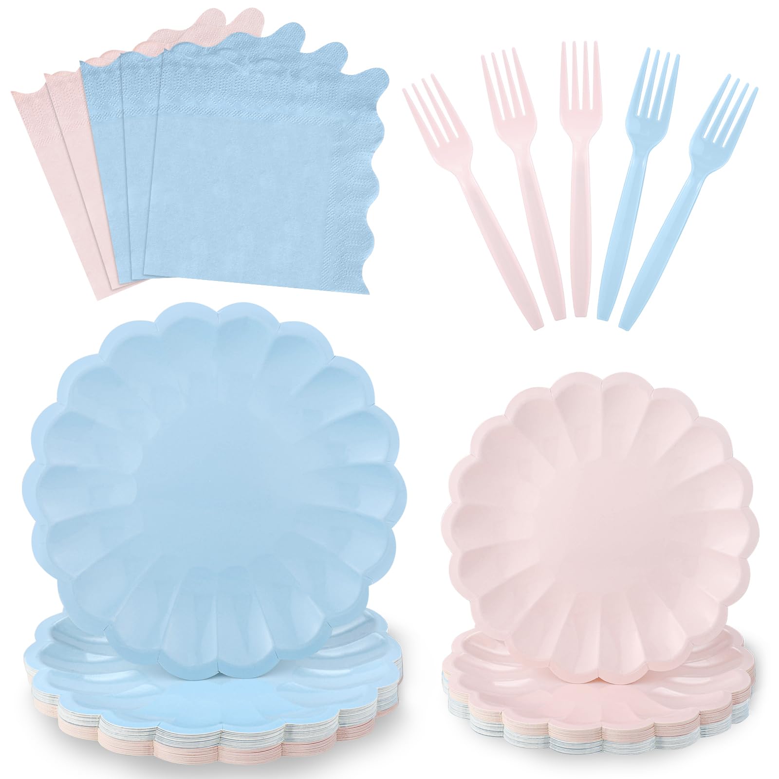 96 Pcs Baby Gender Reveal Plates and Napkins Set