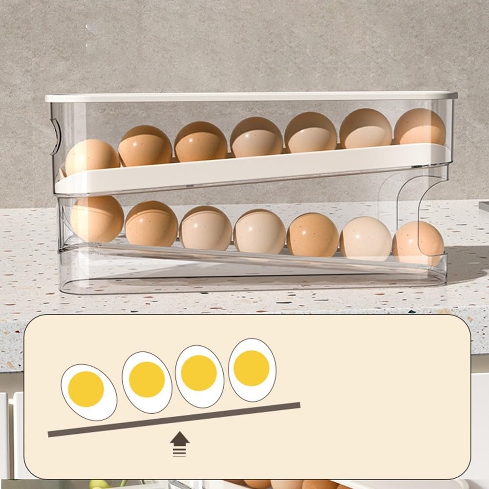 Contenedor de almacenamiento de huevos, caja de almacenamiento de huevos de gran capacidad para refrigerador con caja transparente de doble capa para cocina