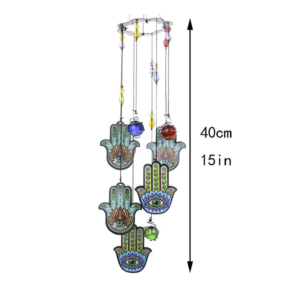 Carillons éoliens Métal Verre décor for la Maison Jardin Décoration Hamsa Chance Main Charm Wind Chimes, 15''H Jardin Chimes Suncatcher,
