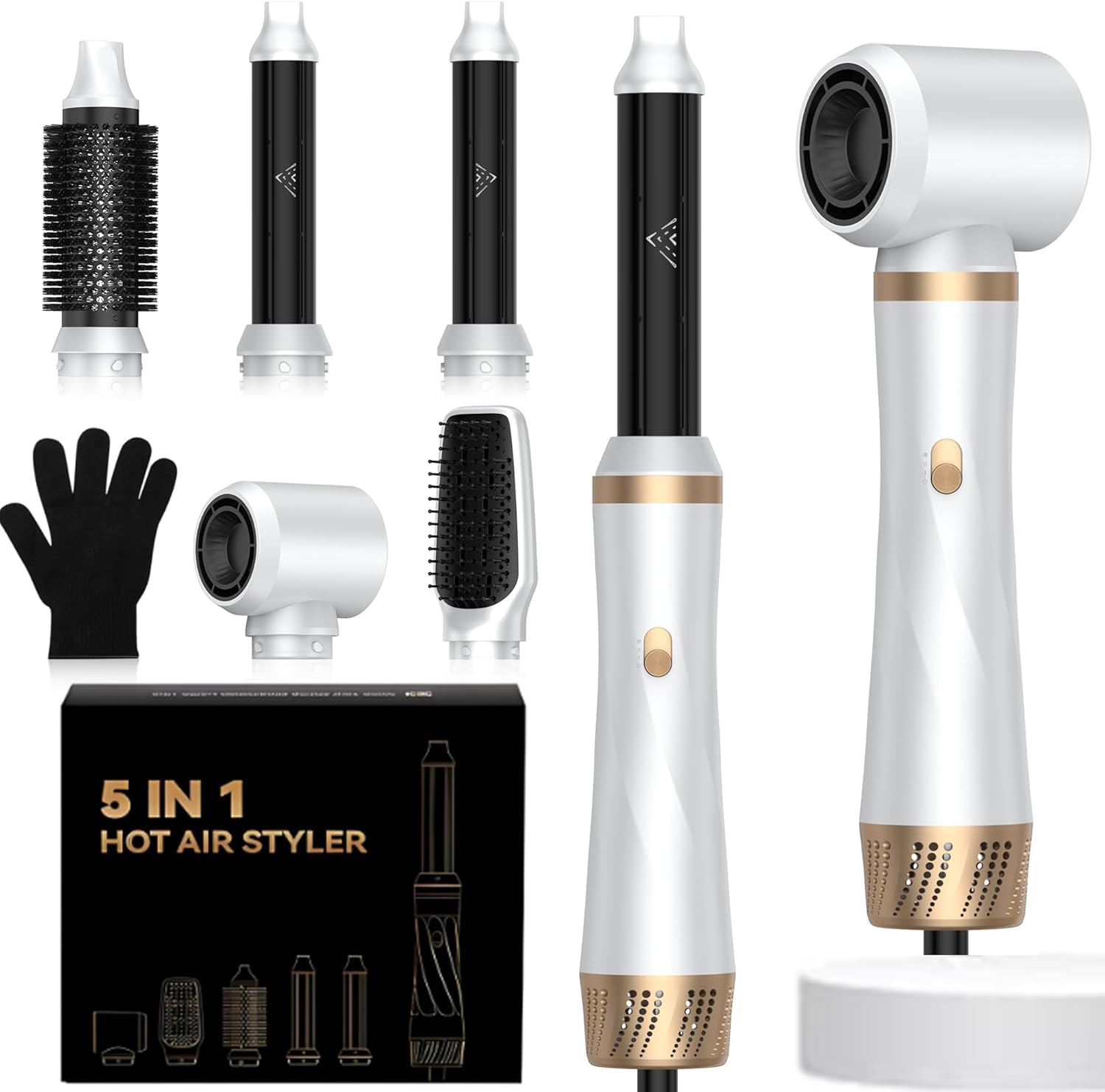 Hairstyler 5 in 1, Haarstyler Hair Styler Set 1000W Multistyler Haare mit Ionen Haartrockner Rundbürsteföhn Warmluftbürste für Styling, Föhnen, Volumen, Locken und Glätten