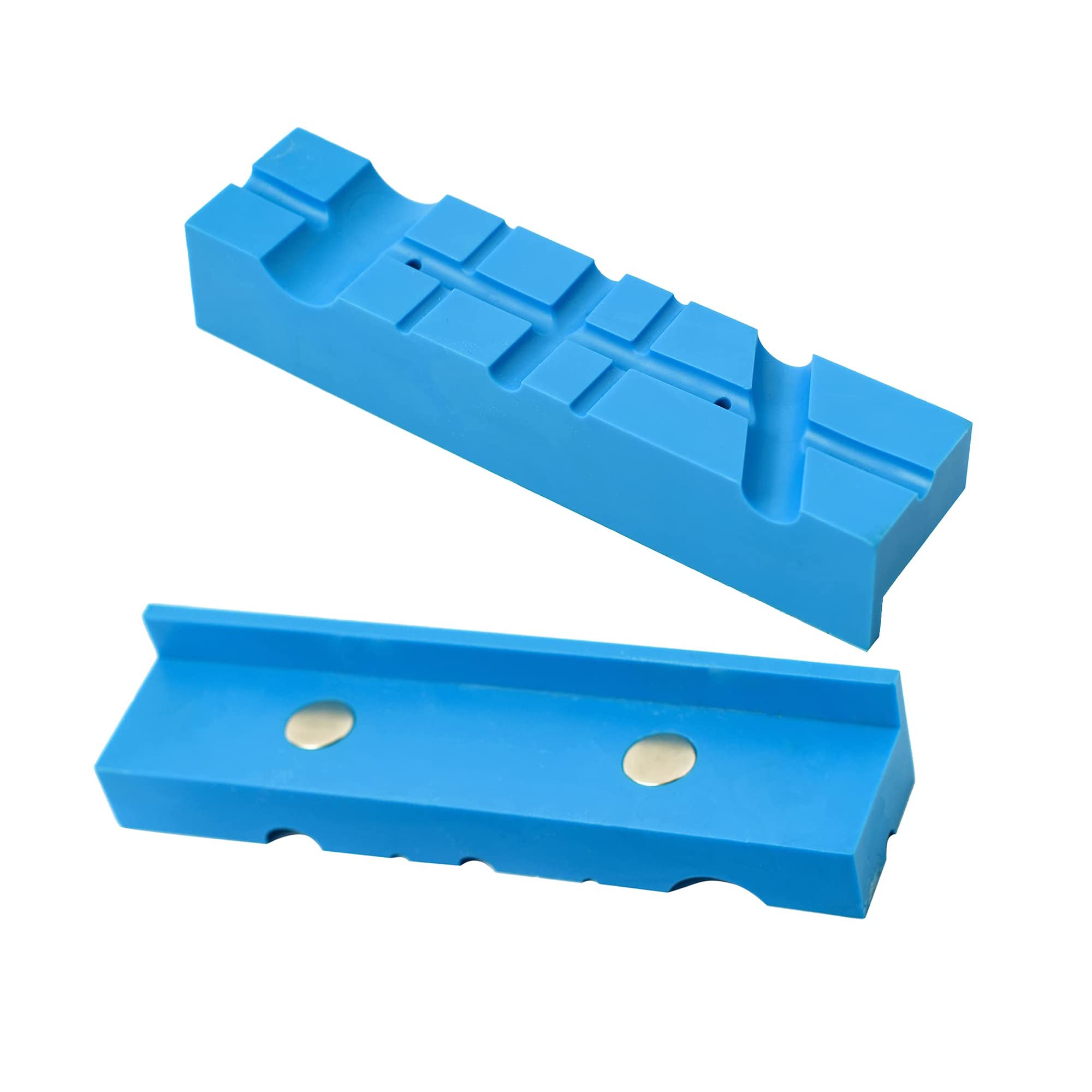 Wangcl Blue 2 Pack 6 Inch Magnetic Vise Jaw Pads Covers Multi-Groove Design Durable Tpu Rubber Covers Universal Vise Soft Jaws