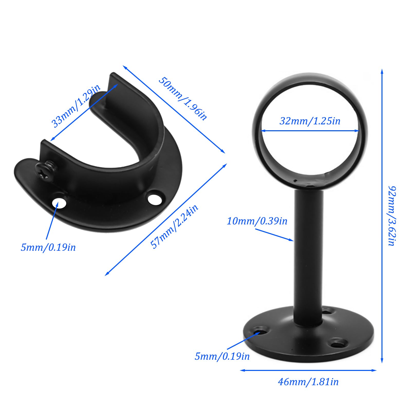 2 Set Pole Brackets, 32mm Stainless Steel Curtain Brackets , Durable and Rust Resistance Ceiling Curtain Pole - Image 2