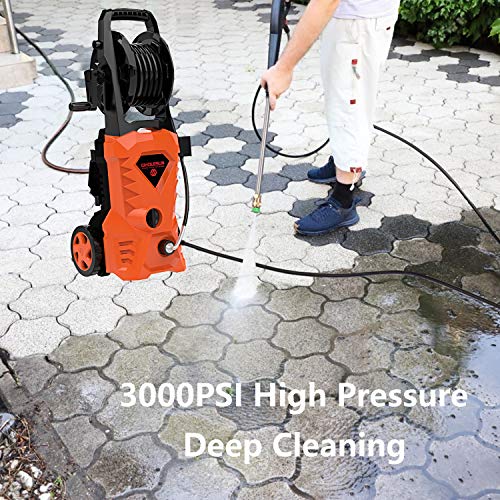 WHOLESUN 3000PSI Electric Pressure Washer 2.4GPM Power Washer 1600W High Pressure Cleaner Machine with 4 Nozzles Foam Cannon,Best for Cleaning Homes, Cars, Driveways, Patios (Organe)
